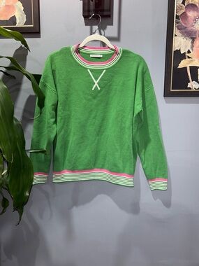 Stacatto Womens Green Knit Sweater with Pink & White Trim sz L